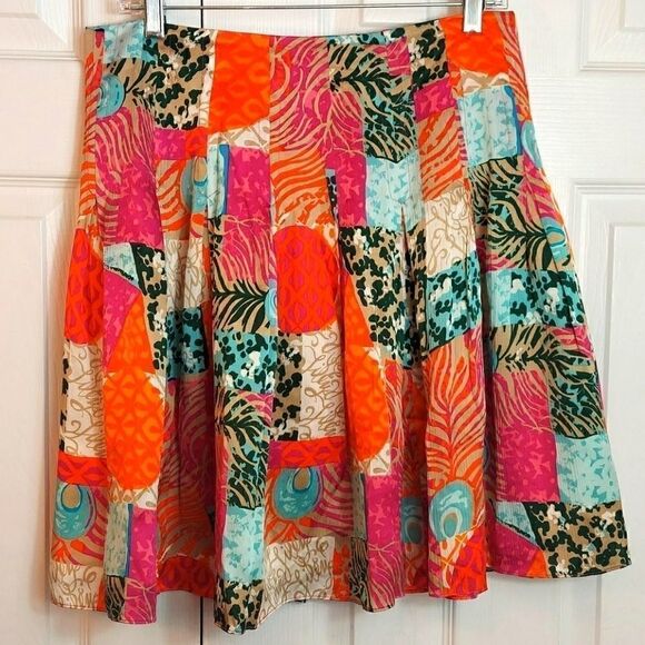 Lilly Pulitzer Silk Patchwork Circle Pleat Skirt 6 - Picture 1 of 8